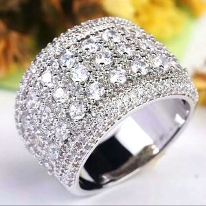 Sparkling Wide Band Pavé Crystal Ring - Silver